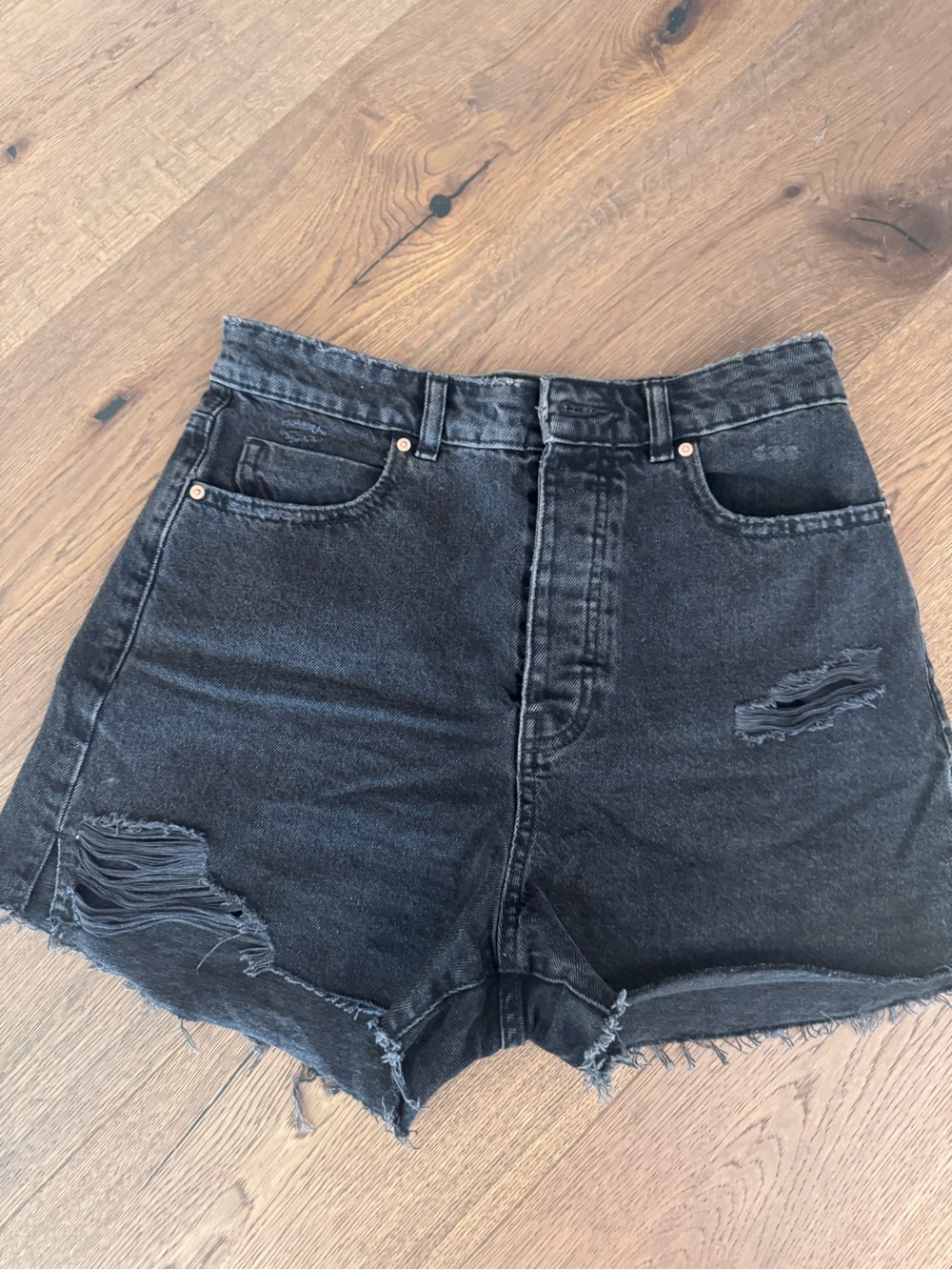 Zara Black Distressed High-Rise Denim Shorts